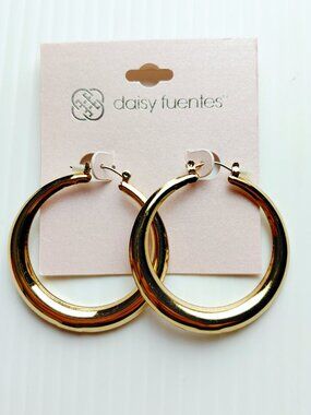 Daisy Fuentes Gold Tone 1.5" Chunky Hoop Earrings Fashion Jewelry